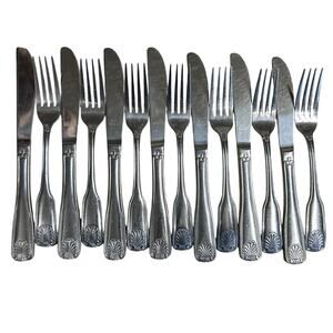 Walco Fork & Knife Set 14 pieces Chrome Flatwear Fanfare Stainless Coral Shell